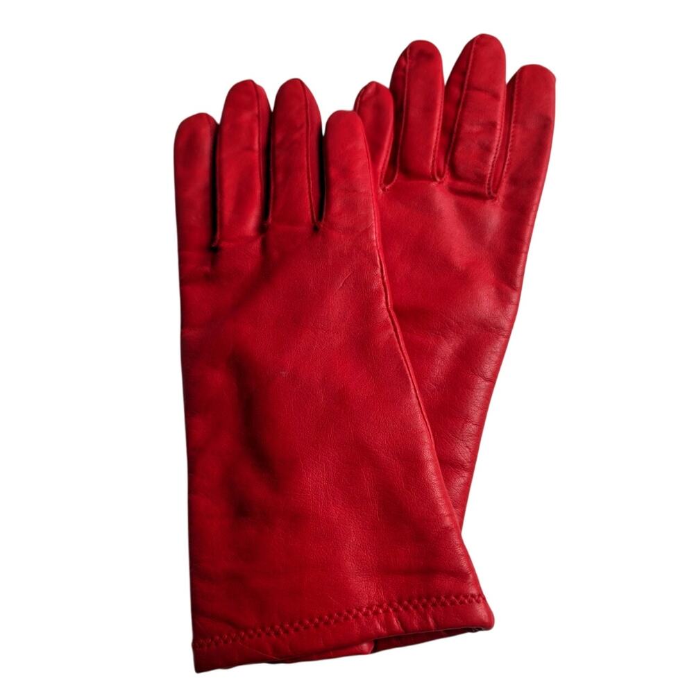 Vintage Fownes Red Leather Gloves Lined Size Small (A) Vibrant Cherry Red